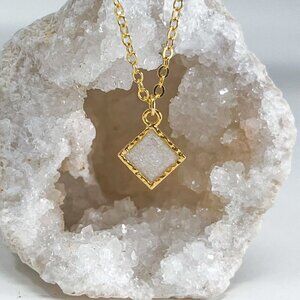 3/$20 14k Gold White Glitter Resin Diamond Handmade Charm Pendant Necklace